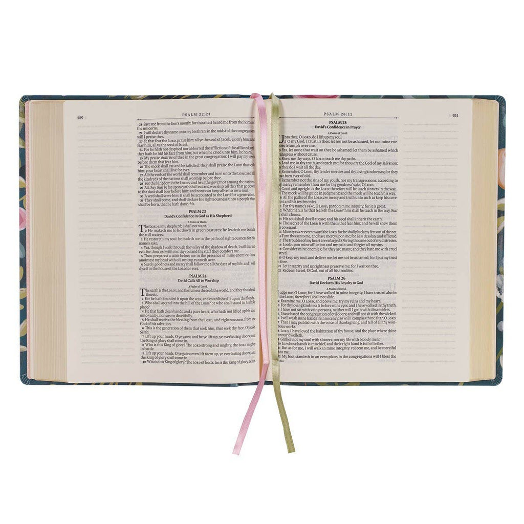 “Love the Lord Thy God” Teal Floral KJV Large Print Note-Taking Bible — Matthew 22:37
