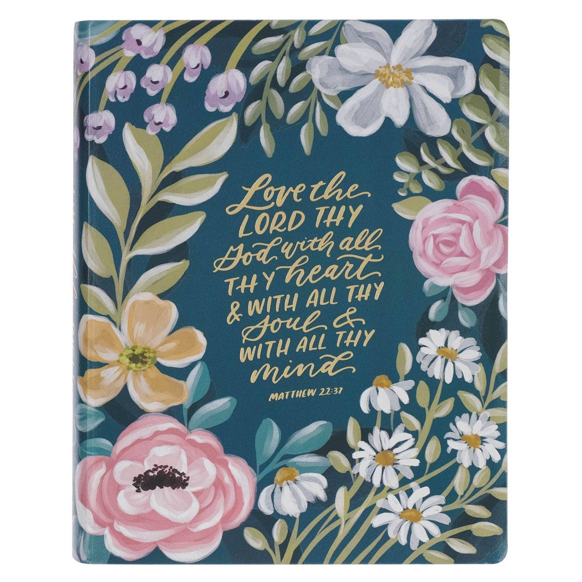 “Love the Lord Thy God” Teal Floral KJV Large Print Note-Taking Bible — Matthew 22:37