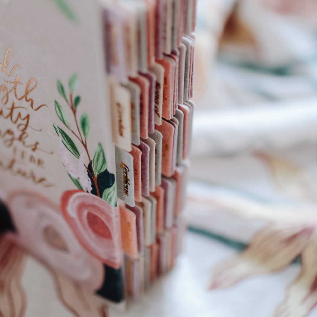 Pastel Floral Bible Tabs – Gold Foil Scripture Index Tabs