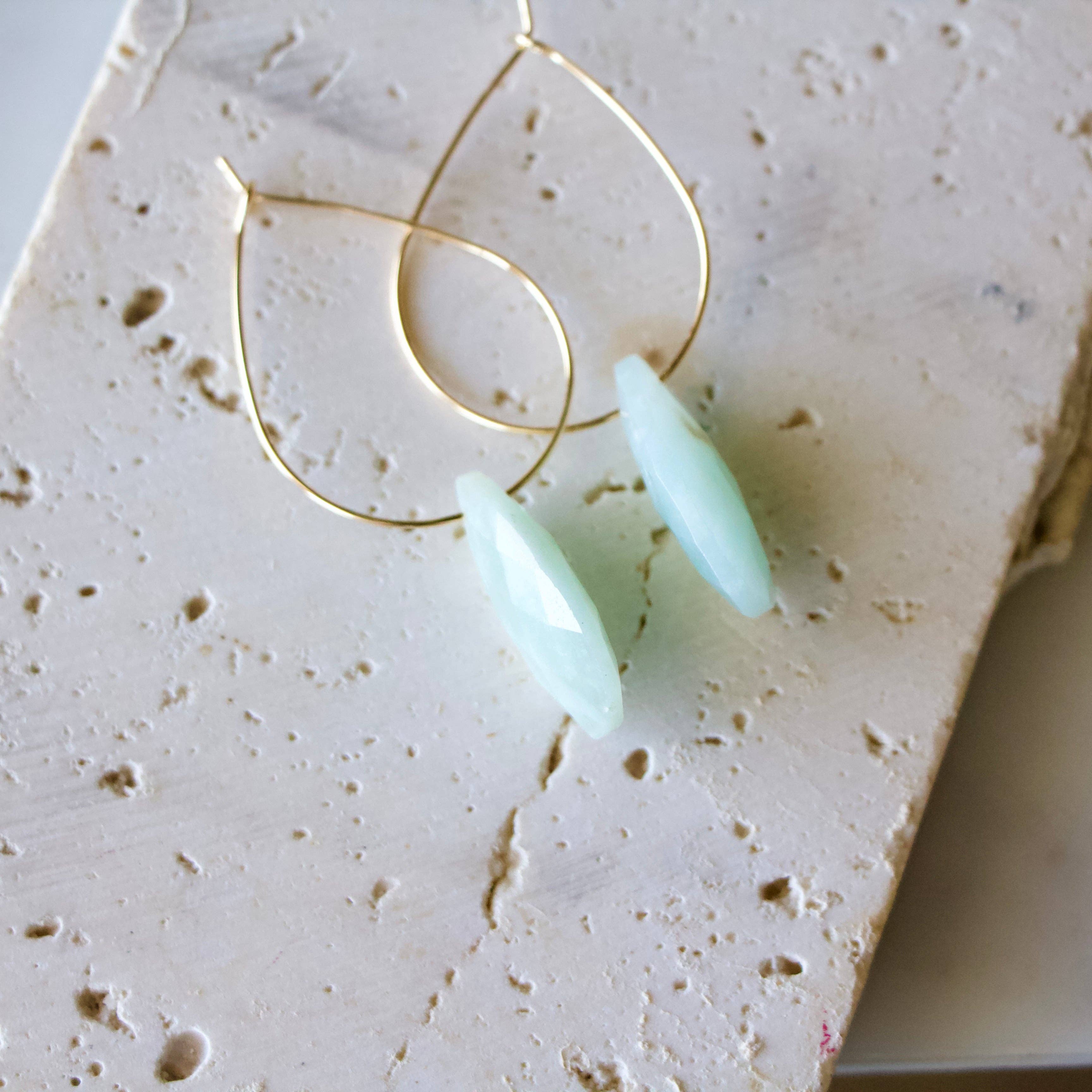 Teardrop Hoop Earrings - Amazonite