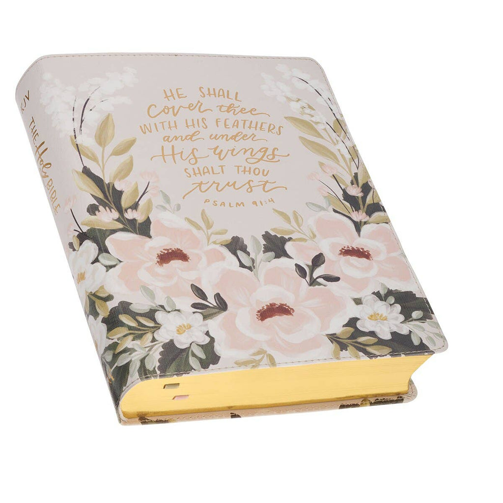 “He Shall Cover Thee” Cream Floral KJV Note-Taking Bible – Psalm 91:4