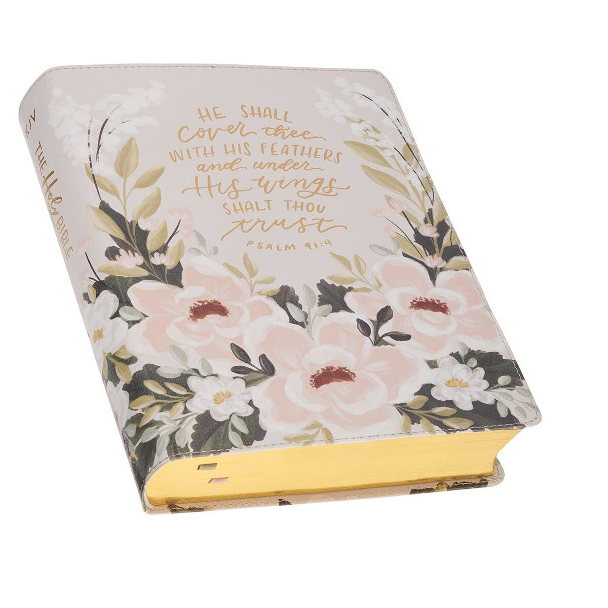 “He Shall Cover Thee” Cream Floral KJV Note-Taking Bible – Psalm 91:4