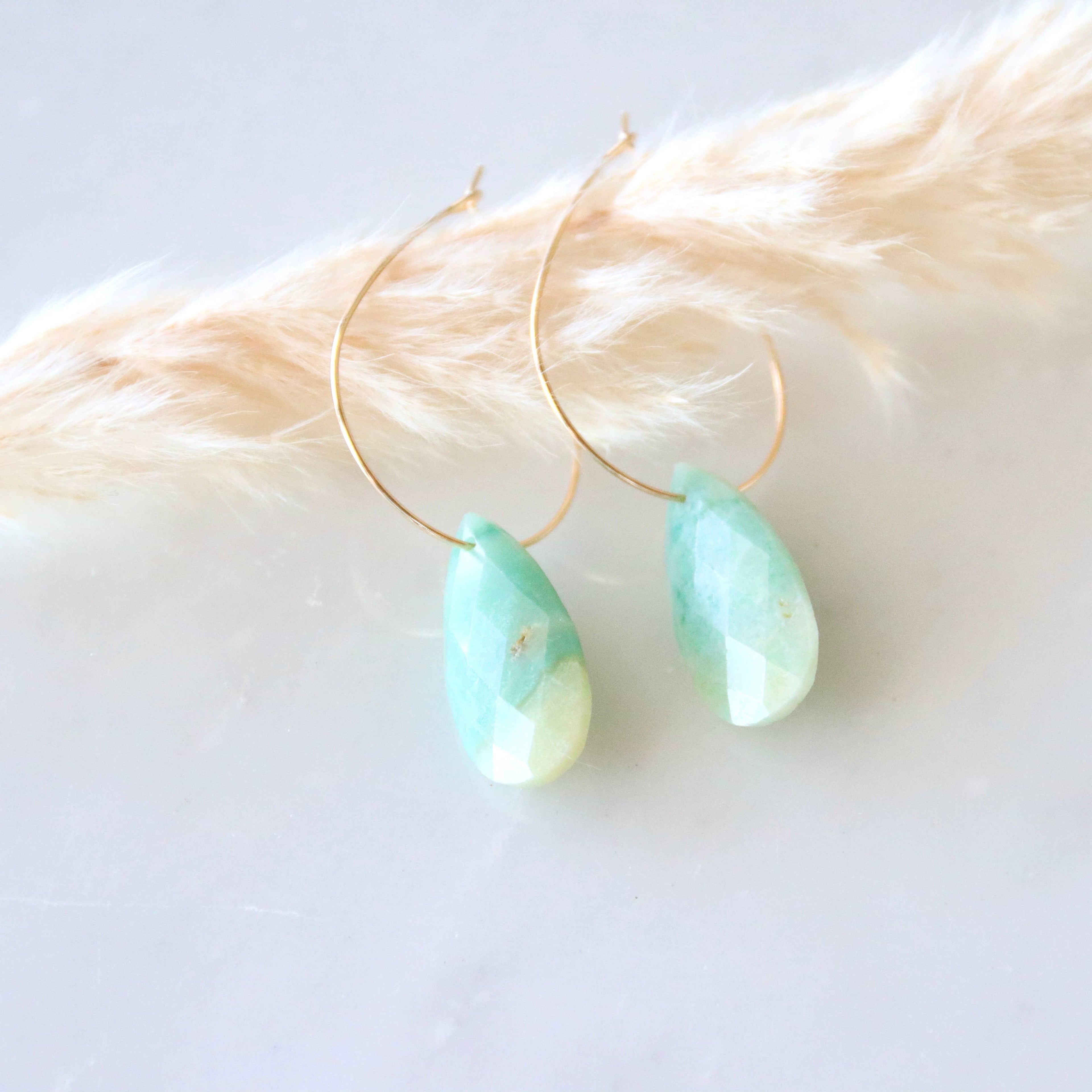 Teardrop Hoop Earrings - Amazonite