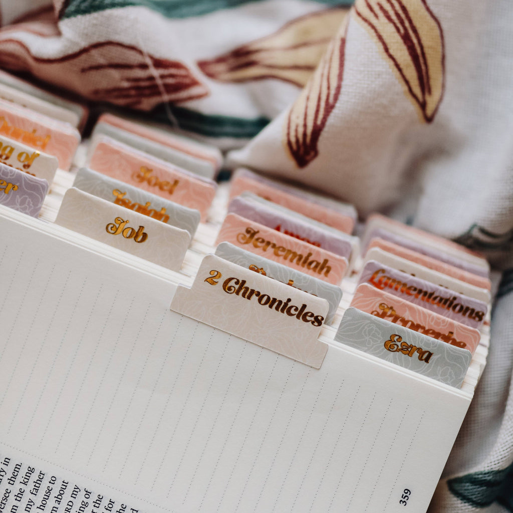 Pastel Floral Bible Tabs – Gold Foil Scripture Index Tabs