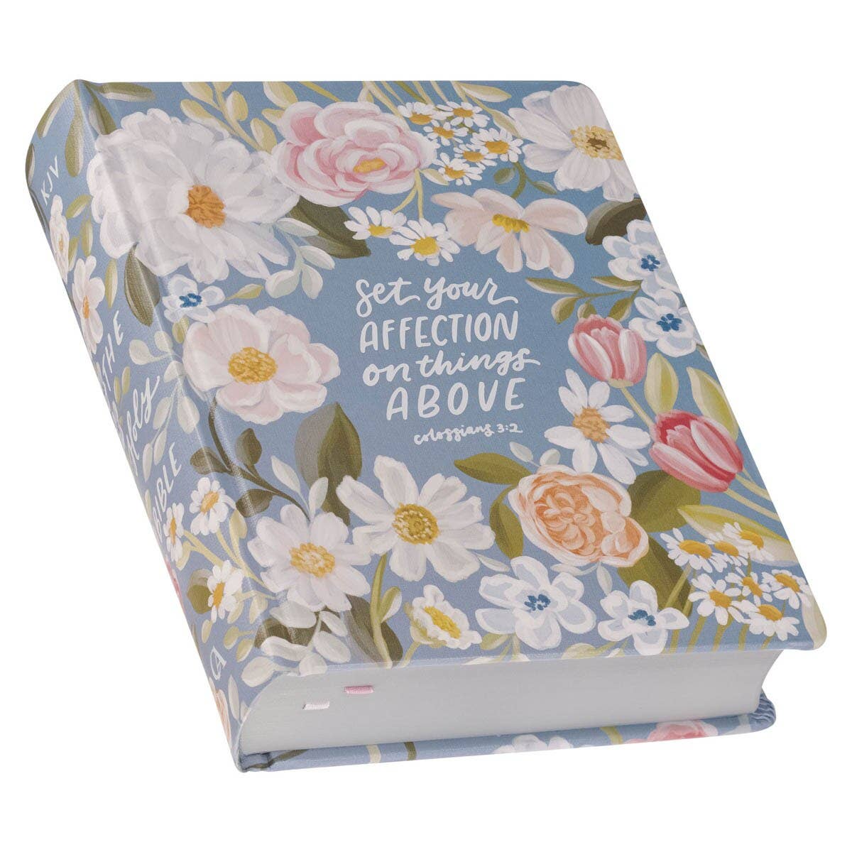“Set Your Affection on Things Above” Blue Floral KJV Note-Taking Bible – Colossians 3:2