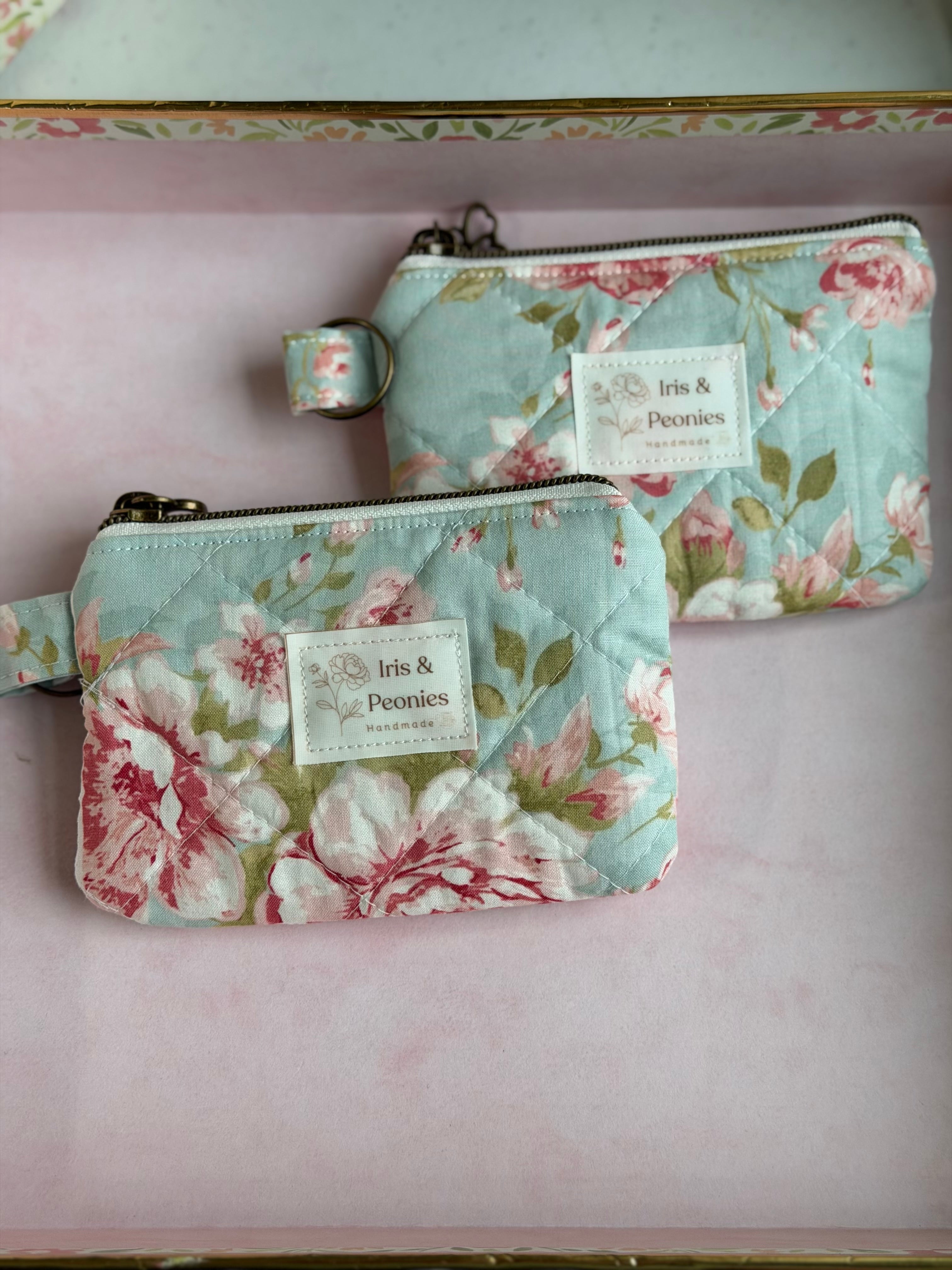 Keychain Wallet - Dusty Blue Vintage Garden
