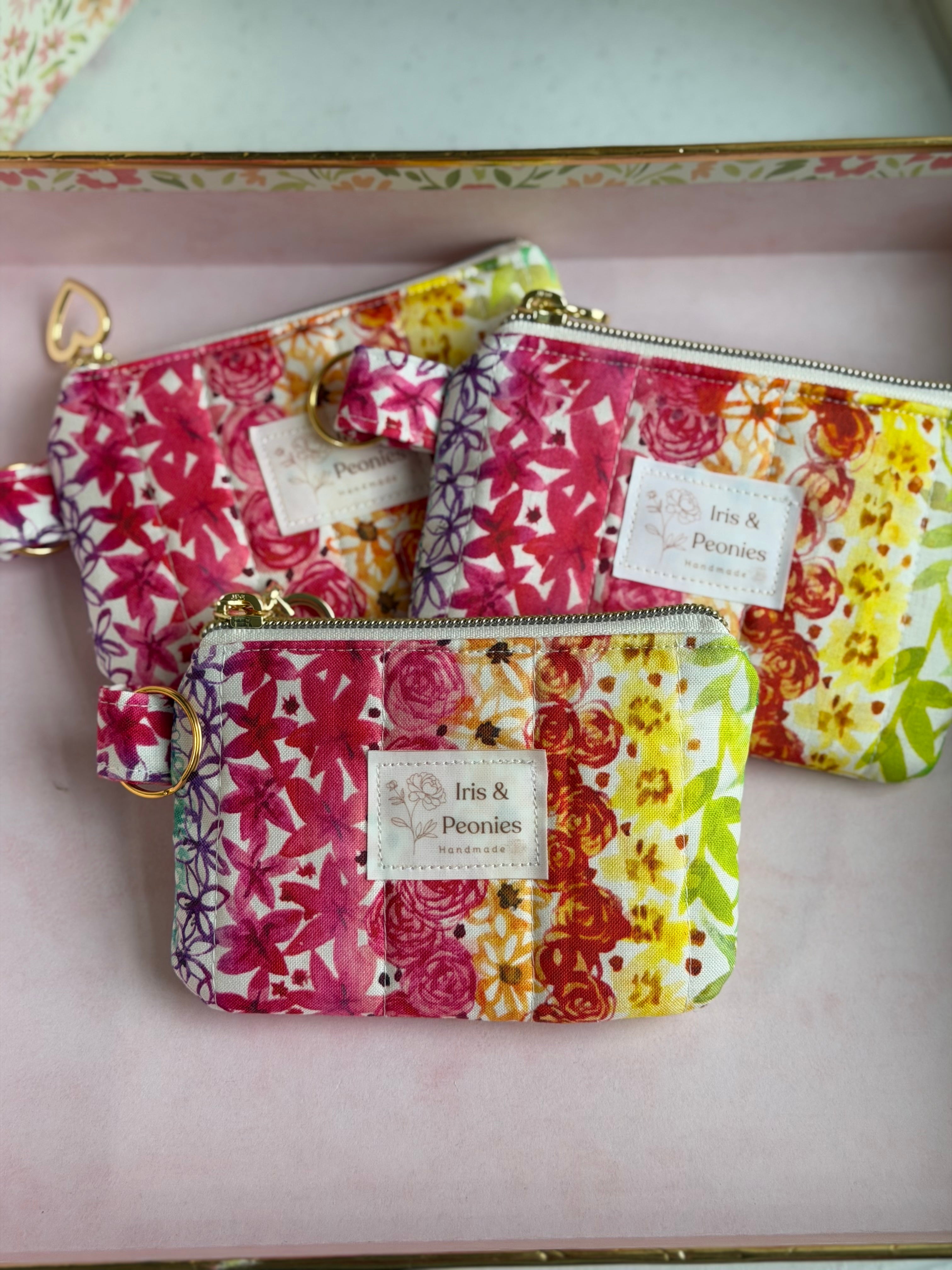 Keychain Wallet - Rainbow Watercolor Flowers