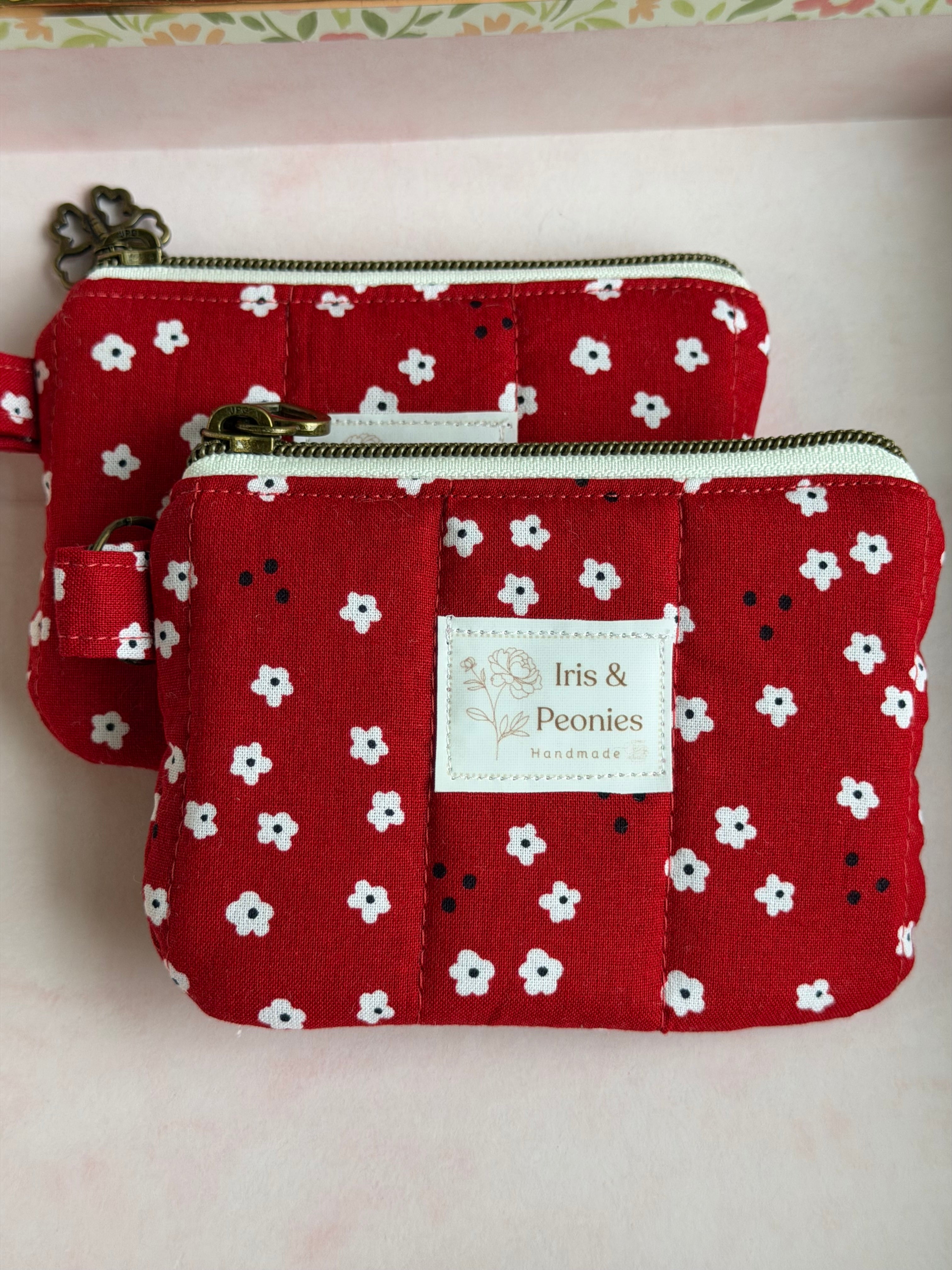 Keychain Wallet - Red Polka & Petals