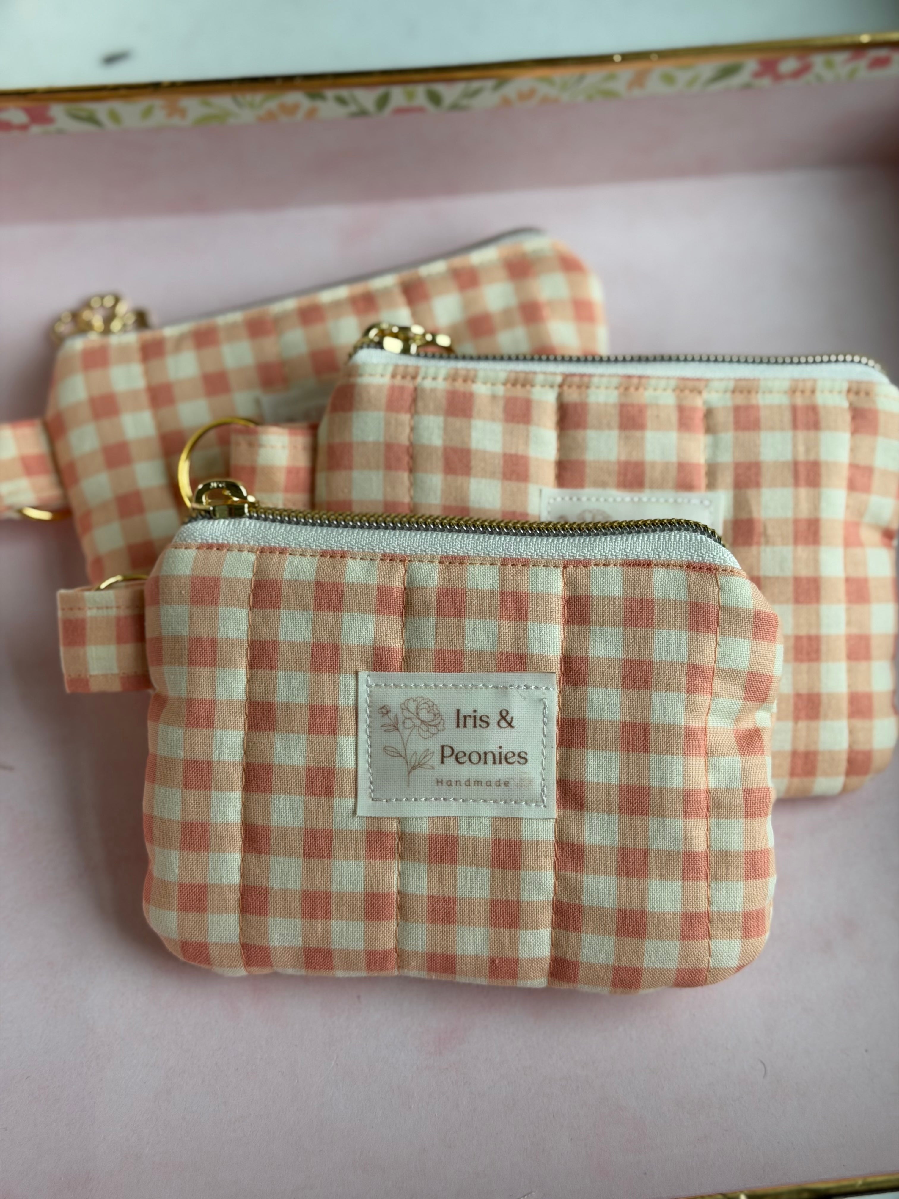 Keychain Wallet - Warm Peach Gingham