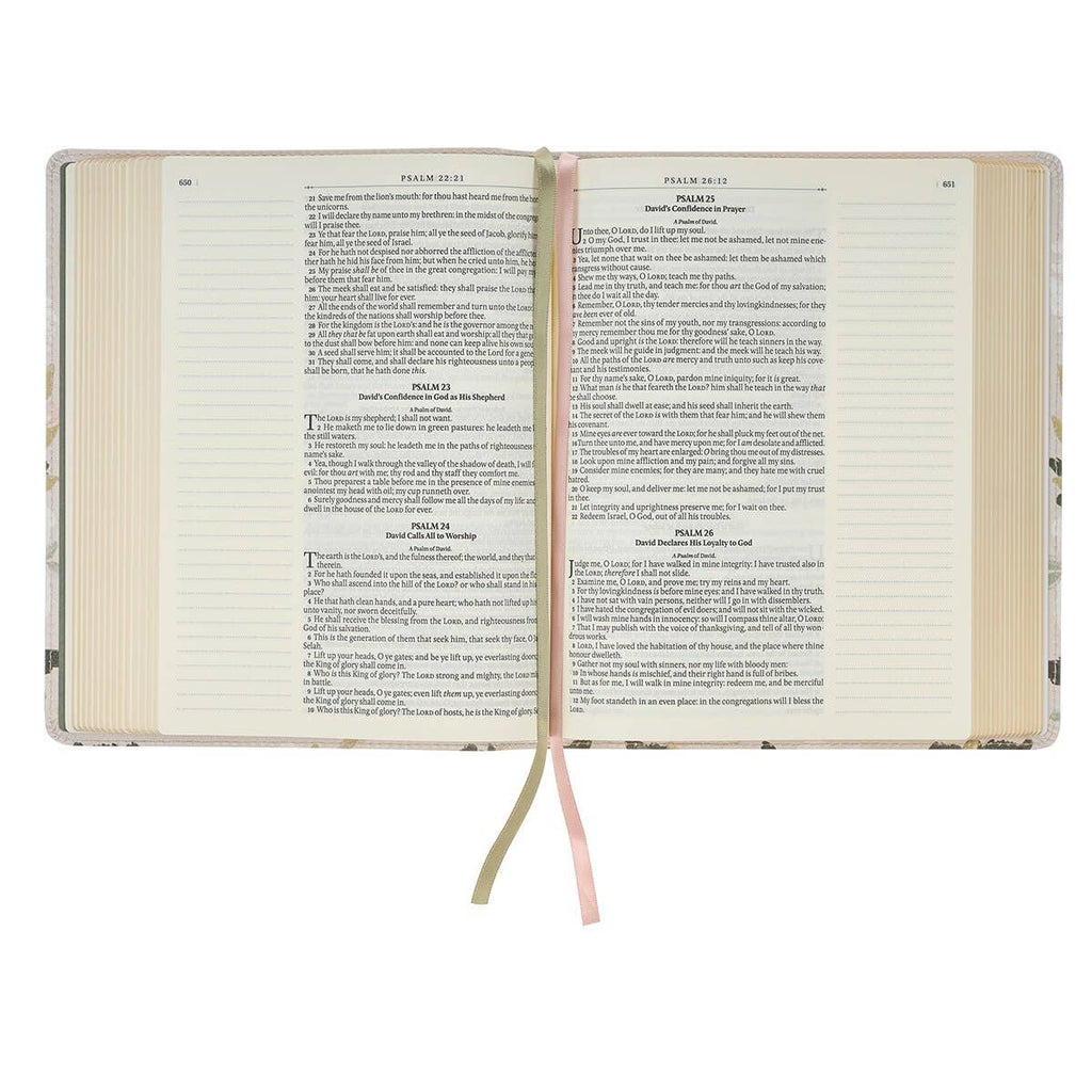 “He Shall Cover Thee” Cream Floral KJV Note-Taking Bible – Psalm 91:4