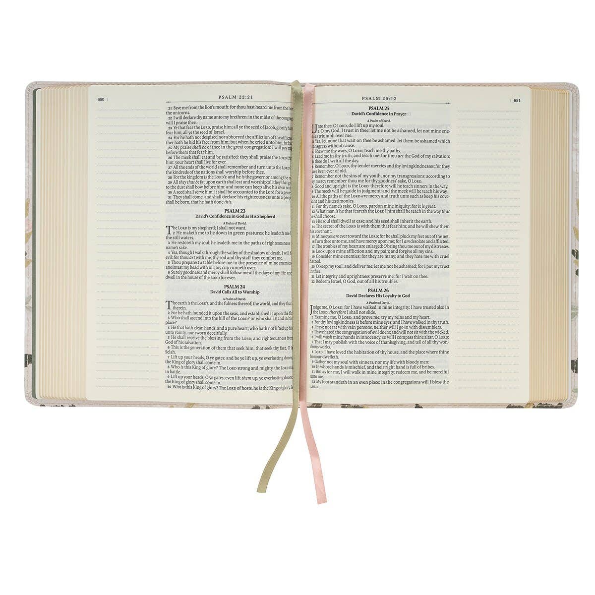 “He Shall Cover Thee” Cream Floral KJV Note-Taking Bible – Psalm 91:4