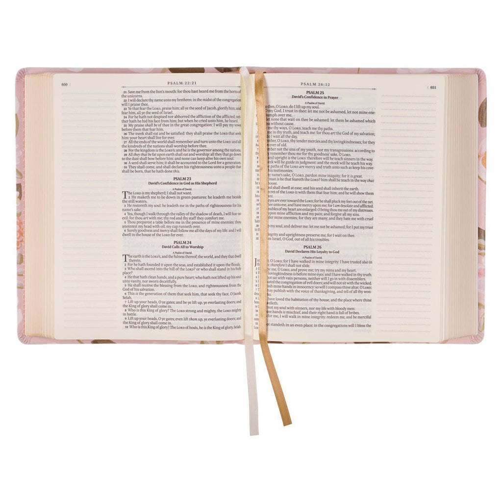 “Strength & Honor” Peach Floral KJV Note-Taking Bible – Proverbs 31:25