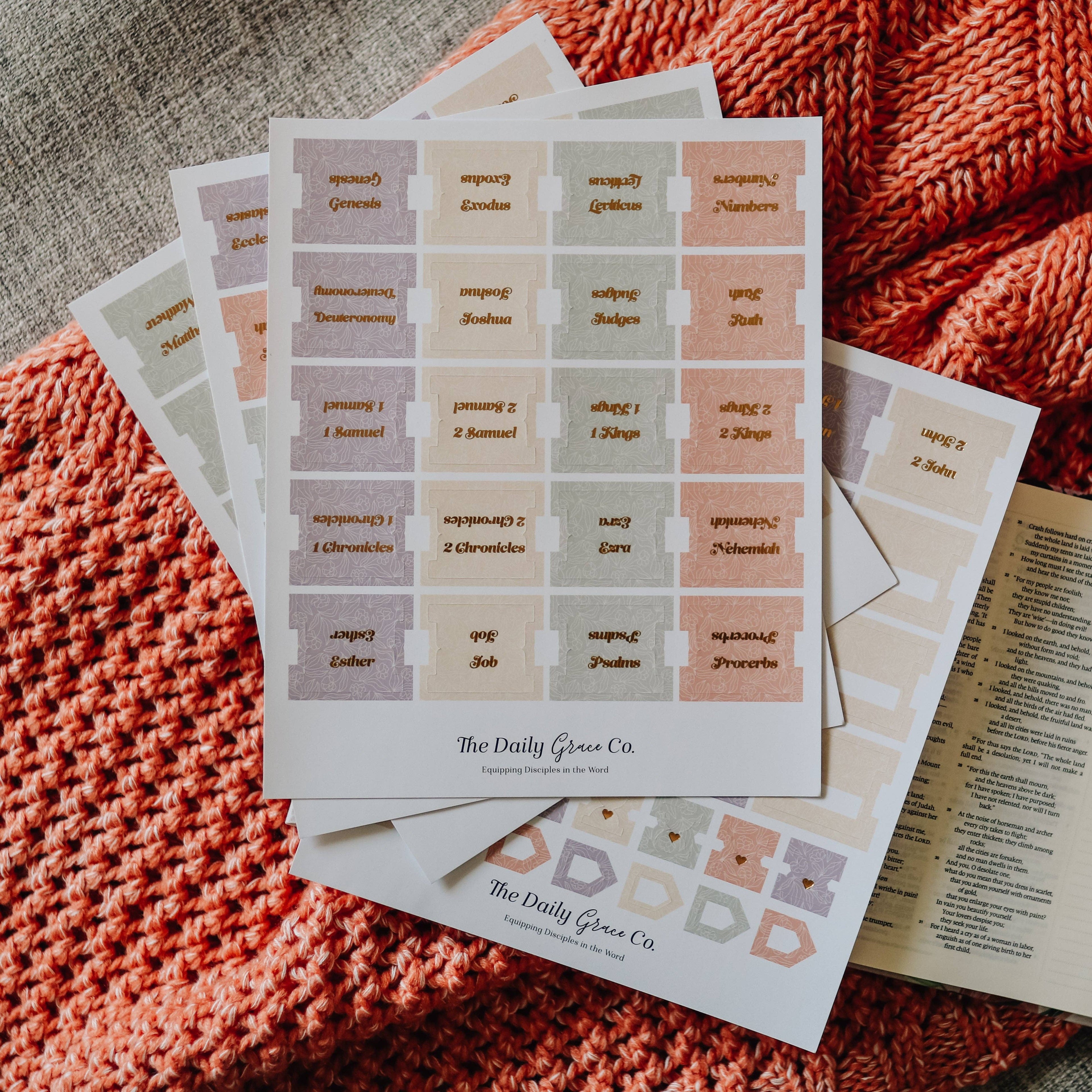 Pastel Floral Bible Tabs – Gold Foil Scripture Index Tabs