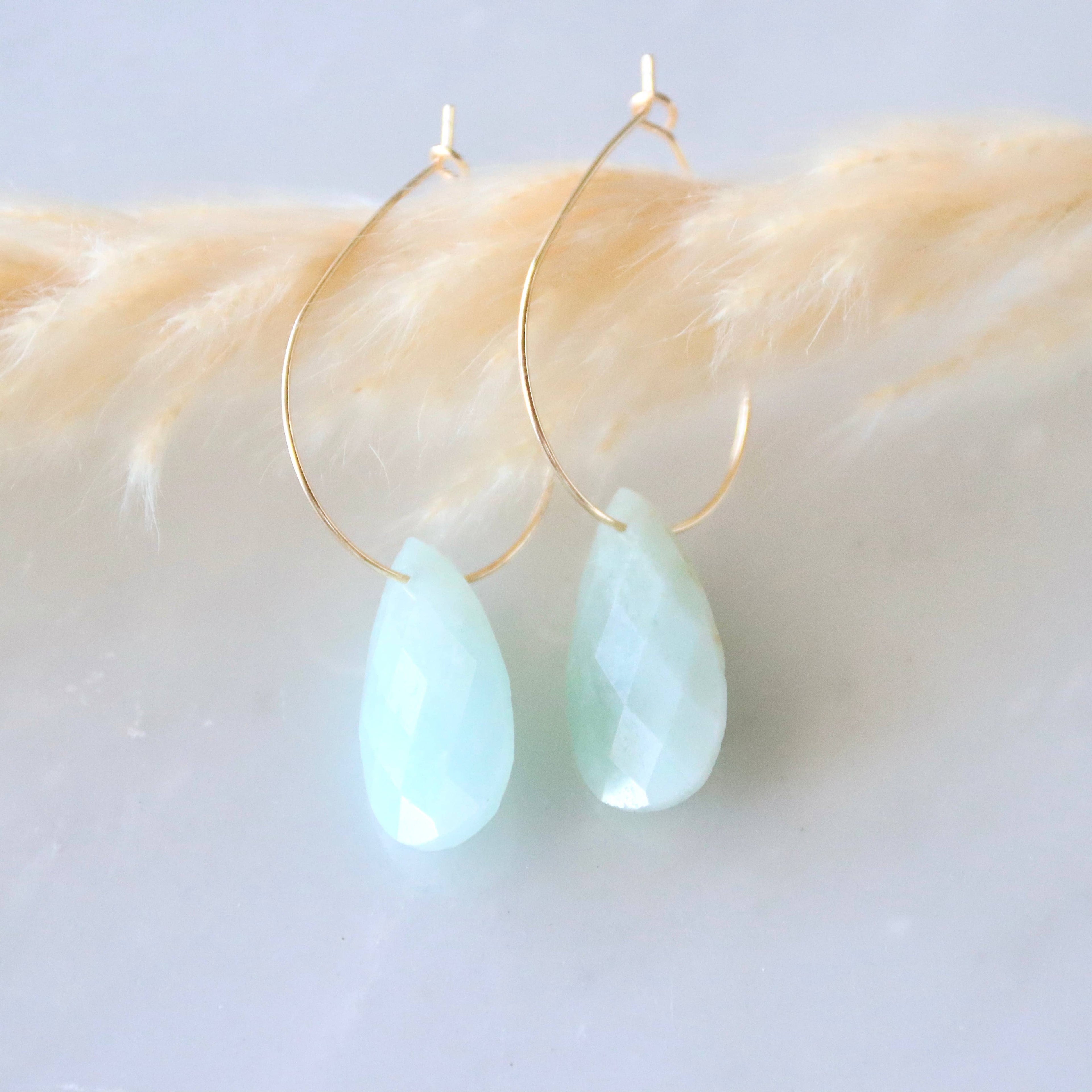 Teardrop Hoop Earrings - Amazonite