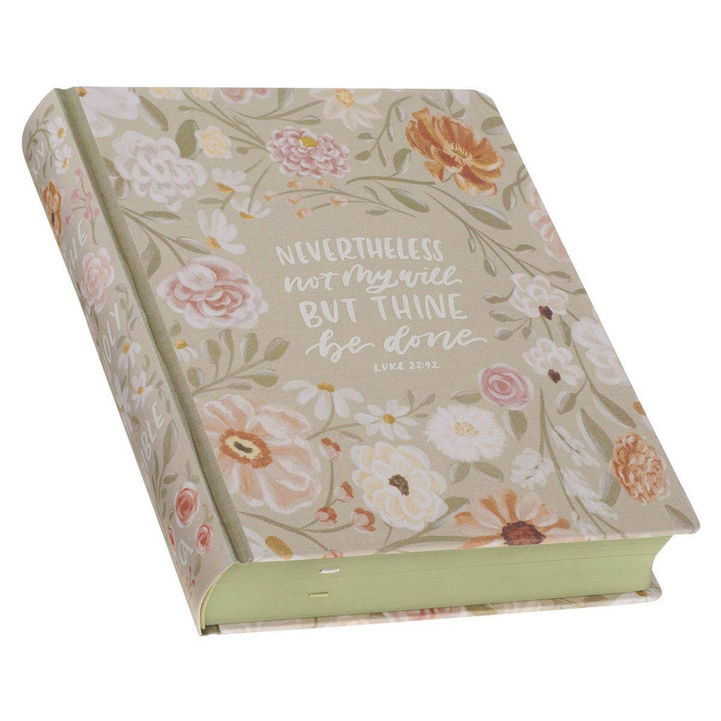 “Nevertheless Not My Will” Sage Green Floral KJV Large Print Note-Taking Bible – Luke 22:42