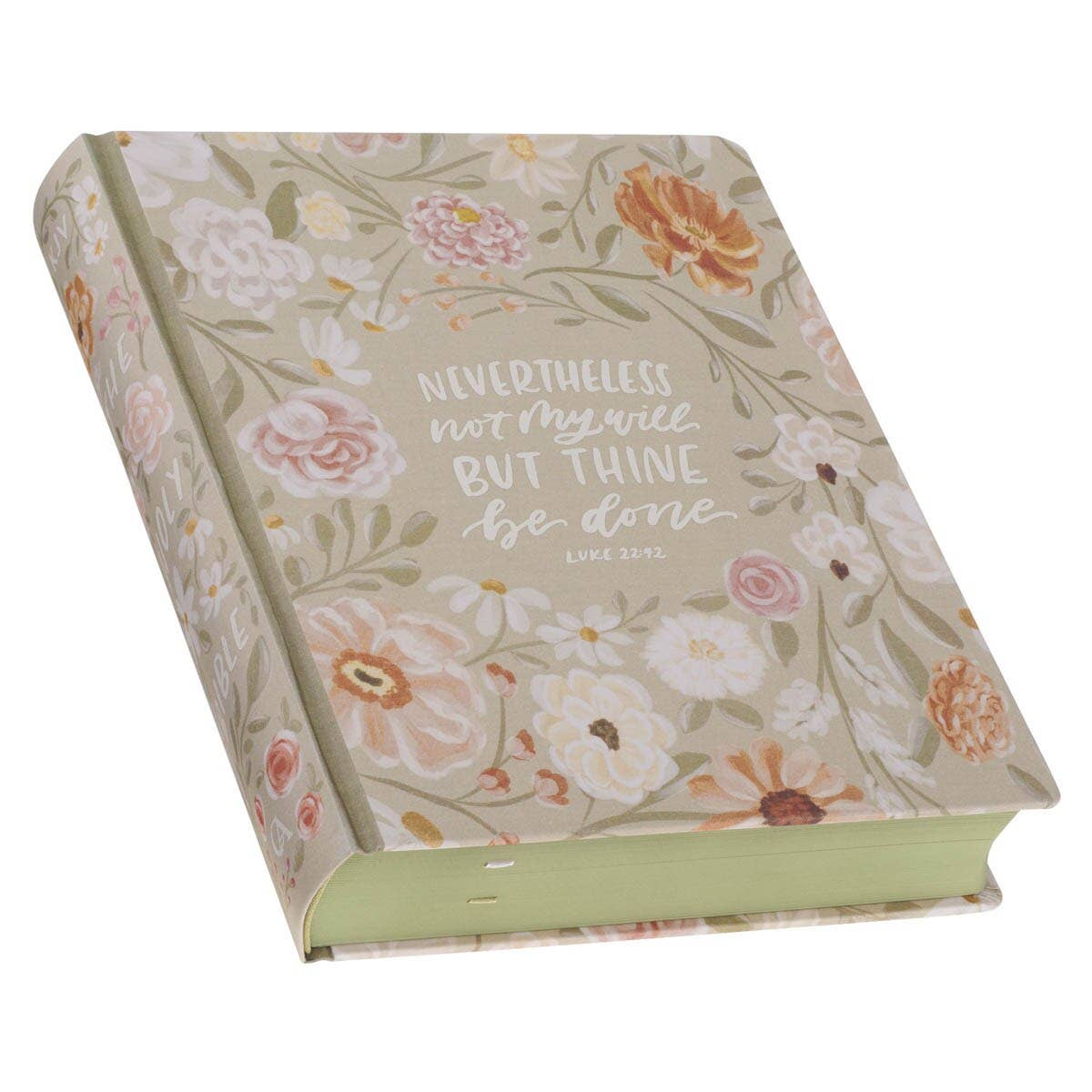 “Nevertheless Not My Will” Sage Green Floral KJV Large Print Note-Taking Bible – Luke 22:42