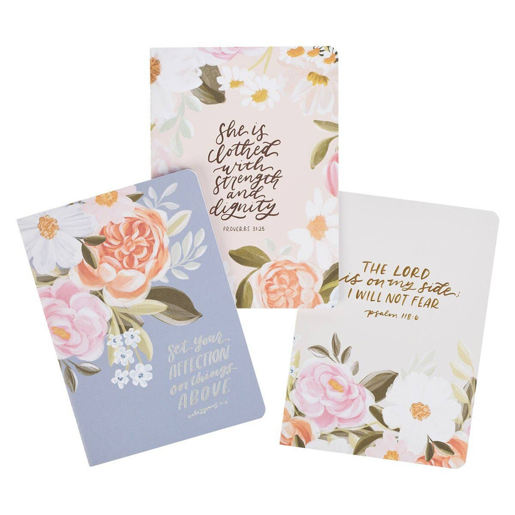 Blue Floral Scripture Notebook Set of 3 - Colossians 3:2